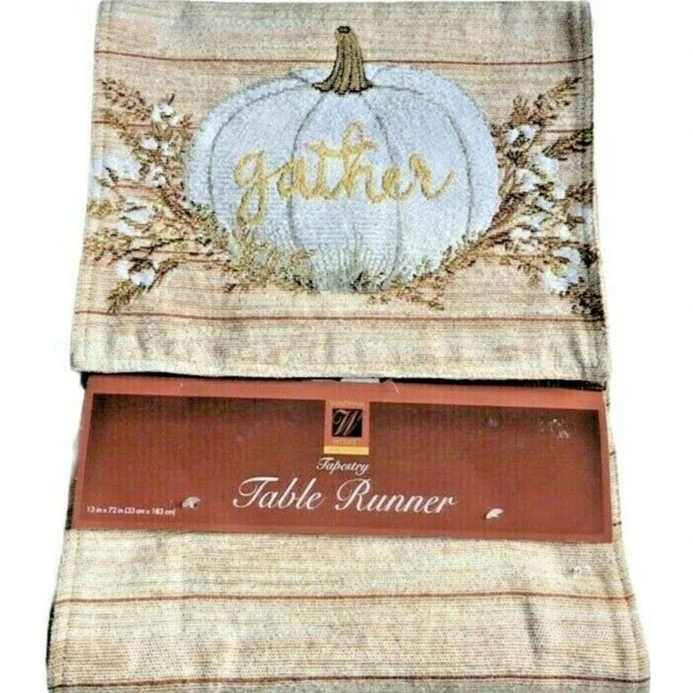 Thanksgiving Table Runner Gather Pumpkin Pumpkins 13x72